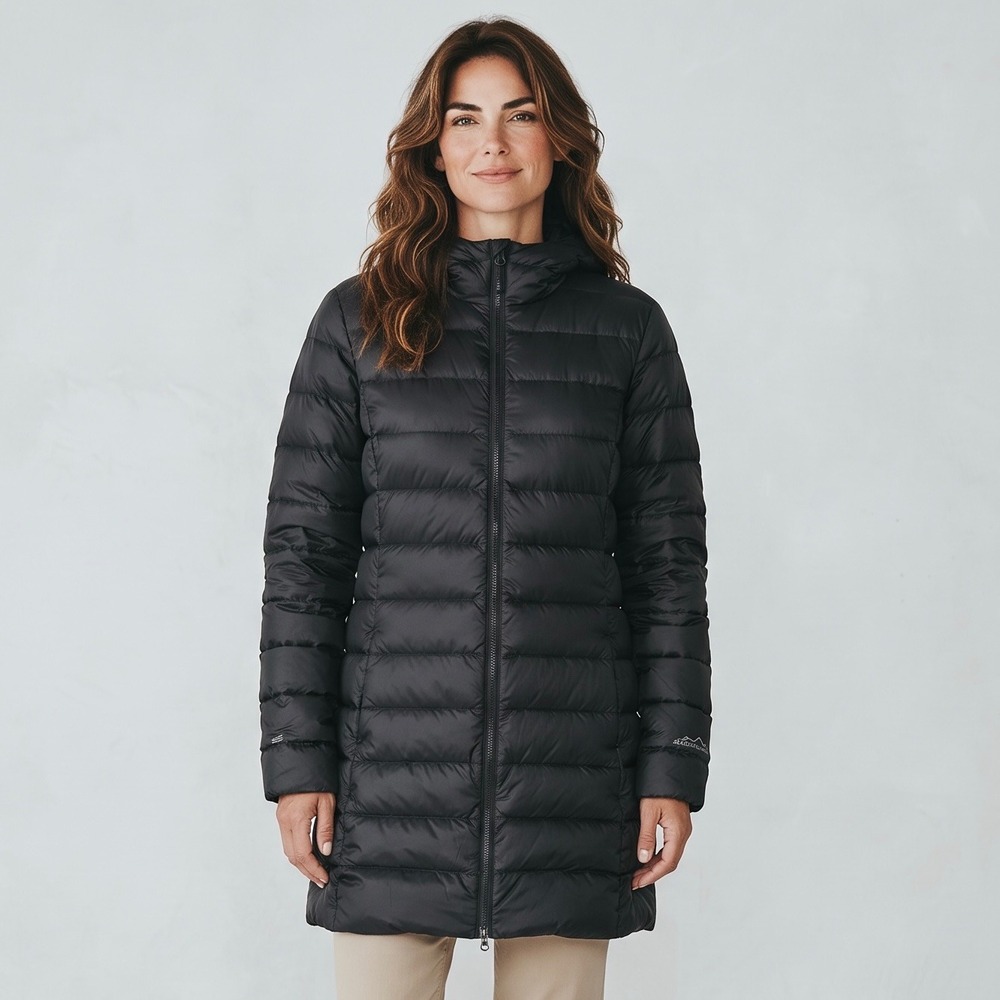 Eddie Bauer Women's Medium 'CirrusLite' EB650 Down Hooded Parka Jacket Black